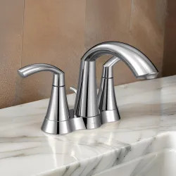 Click here to see Moen 6172 Moen Glyde Two-Handle High-Arc Centerset Chrome Bathroom Faucet with 50/50 Pop-Up Drain, 1.2 GPM, Lever Handles, WaterSense, ADA - 6172