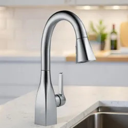 Click here to see Delta 9983-AR-DST Delta Mateo Pull-Down Bar/Prep Faucet, Single Handle, Touch-Clean, DIAMOND Seal, ADA, 1.8 GPM - Arctic Stainless - 9983-AR-DST