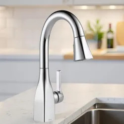 Click here to see Delta 9983-DST Delta Mateo Pull-Down Bar/Prep Faucet, Single Handle, Touch-Clean, DIAMOND Seal, ADA, 1.8 GPM - Chrome - 9983-DST