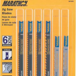 Click here to see Irwin 3071001 Marathon 3071001 Assorted Bi-Metal Jig Saw Blade Set, 6 Pieces, Universal Shank