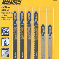 Click here to see Irwin 3072001 Marathon 3072001 Assorted Bi-Metal Jig Saw Blade Set, 6 Pieces, T-Shank