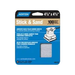Click here to see Norton 5452 Norton 7660705452 Stick and Sand Power Sanding Sheet, 4-1/2 in x 4-1/2 in, 100 Grit