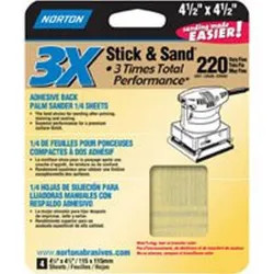 Click here to see Norton 5312 Norton 7660706077 High Performance Stick and Sand Sanding Sheet, 4-1/2 in x 4-1/2 in, 150 Grit