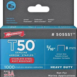 Click here to see Arrow 505SS1 Arrow Fastener 505SS1 T50 Staples, Stainless Steel, 5/16