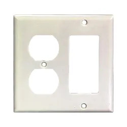 Click here to see Arrow Hart 2157W-BOX Arrow Hart 2157 Combination Decorative Standard Wall Plate, 2 Gang, 4-1/2 in L x 4.56 in W, White