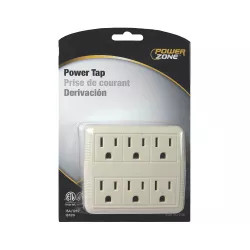 Click here to see Power Zone OR801011 Powerzone OR801011 Grounded Outlet Tap, 125 V, 15 A, 6 Outlet, White