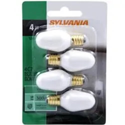 Click here to see Sylvania 4W 4C7 WHT NITELT Osram Sylvania 13553 Incandescent Lamp, 4 W, 120 V, C7, Candelabra Screw E12, 3000 hr