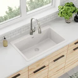 Click here to see Elkay ELGR13322WH0 Elkay Quartz Classic White 33in x 20-7/8in x 9-7/16in Drop-in with Rear Center Drain, Single Bowl Sink - ELGR13322WH0