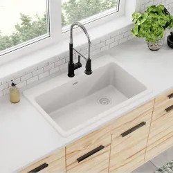 Click here to see Elkay ELG13322WH0 Elkay Quartz Classic White 33in x 22in Single Bowl, Drop In Sink with Rear Right Drain and Mounting Hardware - ELG13322WH0