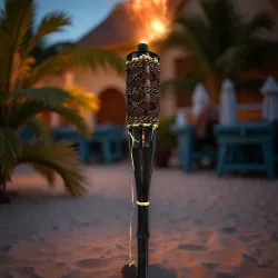 Click here to see Seasonal Trends Y2567 Seasonal Trends 5' Konani Bamboo Torch with 12 oz Oil Canister and Fiberglass Wick, Snuffer Cap, 5-Year Average Life, Woven - Y2567
