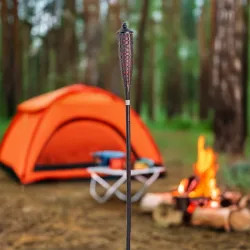 Click here to see Seasonal Trends Y2569 Seasonal Trends 5' Habi Bamboo Torch with 12 oz Oil Canister, Snuffer Cap, and Fiberglass Wick, Mahogany Finish - Y2569
