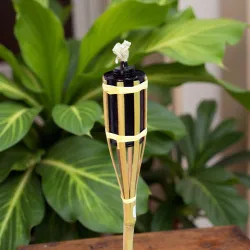 Click here to see Seasonal Trends Y2571 Seasonal Trends 4' Bamboo Party Torch with 6 oz Oil Canister, Fiberglass Wick, Beige/Black - Y2571