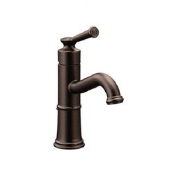 Click here to see Moen 6402ORB Moen Belfield Single-Handle High Arc Oil-Rubbed Bronze Bathroom Faucet with Deckplate and Metal Pop-Up, 1.2 GPM, ADA Lever Handle, Single-Hole - 6402RB
