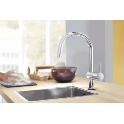 Click here to see Grohe 31359DC1 Grohe Minta Touch Single-Handle Kitchen Faucet, SuperSteel Infinity Finish - 31359DC1