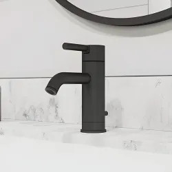 Click here to see Pfister LG42-NB00 Pfister Contempra Single-Hole Bathroom Faucet with Metal Pop-Up, Single-Handle, 1.2 GPM, Lever Handle, Pforever Seal, Matte Black - LG42-NB00