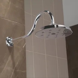 Click here to see Delta RP61274 Delta 8-3/16in H2Okinetic Single-Setting Raincan Shower Head, 2.5 GPM, Round, Chrome - RP61274       