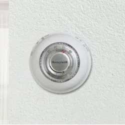 Click here to see Honeywell T87K1007 Resideo Round Manual Non-Programmable Thermostat with Fahrenheit Plate, Heat Only, Premier White - T87K1007