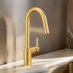 Click here to see Moen 7565BG Moen Align Single Handle High-Arc Pull-Down Kitchen Faucet, Brushed Gold - 7565BG