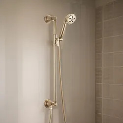 Click here to see Brizo 88761-GL Brizo Rook Three-Function Hand Shower with Slide Bar, H2Okinetic, WaterSense, 1.75 GPM, Brilliance Luxe Gold - 88761-GL