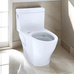 Click here to see Toto CST642CEFGAT40#01 TOTO Nexus One-Piece Skirted Toilet, Less Seat, Elongated, Universal Height, WASHLET+ Ready, 1.28 GPF, Cotton - CST642CEFGAT40#01