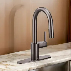 Click here to see Moen 5965BLS Moen Align Single-Handle High Arc Pull-Down Bar/Prep Faucet, 1.5 GPM, Reflex, Power Clean, Duralock, Black Stainless - 5965BLS