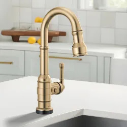 Click here to see Delta 9990T-CZ-DST Delta Broderick Single Handle Pull-Down Bar/Prep Faucet, Touch2O, Diamond Seal, MagnaTite, ADA, 1.8 GPM, Champagne Bronze - 9990T-CZ-DST