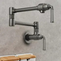 Click here to see Brizo 62874LF-SL Brizo Rook Two-Handle Wall-Mount Pot Filler with Dual-Jointed Swing Spout, 4 GPM, Brilliance Luxe Steel - 62874LF-SL