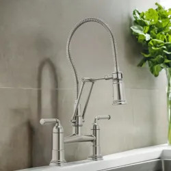 Click here to see Brizo 62174LF-SS Brizo Rook Two-Function Articulating Bridge Kitchen Faucet with Finished Hose, MagneDock, ADA, 1.8 GPM, Brilliance Stainless - 62174LF-SS