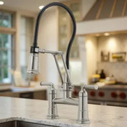 Click here to see Brizo 62274LF-SS Brizo Rook Two-Handle Widespread Articulating Bridge Kitchen Sink Faucet, 1.8 GPM, Brilliance Stainless - 62274LF-SS