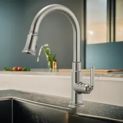 Click here to see Brizo 63074LF-SS Brizo Rook Pulldown Kitchen Faucet with Dual-Function Wand and MagneDock, Brilliance Stainless - 63074LF-SS