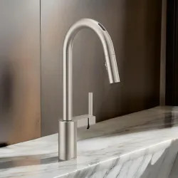 Click here to see Moen 7565EVSRS Moen Align Smart Single Handle High-Arc Pull-Down Kitchen Faucet, Spot Resist Stainless - 7565EVSRS