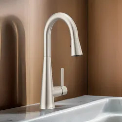 Click here to see Moen 7664SRS Moen Sleek Single Handle Pull-Down Bar/Prep Faucet, Spot Resist Stainless - 7664SRS