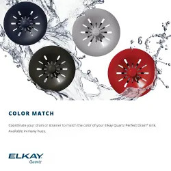 Click here to see Elkay LKPDQD1GS Elkay Quartz Perfect Drain Greystone 3-1/2in Polymer Disposal Flange with Removable Basket Strainer and Rubber Stopper - LKPDQD1GS