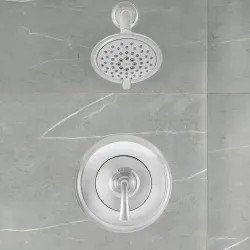 Click here to see American Standard TU106501.002 American Standard Patience Polished Chrome Shower Faucet, Trim Only, 2.5 GPM 5in 3-Function Showerhead with Cartridge - TU106501.002
