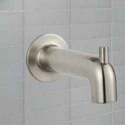 Click here to see American Standard 8888318.295 American Standard Studio S Brushed Nickel 6in Diverter Tub Spout, Pull-Up Knob, Wall-Mount Installation - 8888318.295