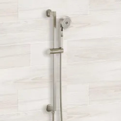 Click here to see Brizo 88706-NK Brizo Kintsu Multi-Function Handshower with Slide Bar, Push-Button, Stretchable Hose, WaterSense, 1.75 GPM, Brilliance Luxe Nickel - 88706-NK