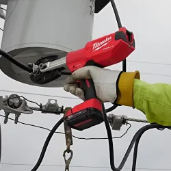 Click here to see Milwaukee 2977-22BG Milwaukee M18 Cordless FORCE LOGIC 6-Ton Pistol Utility Crimper Kit with BG-D3 Jaws and 2 Batteries - 2977-22BG