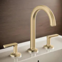Click here to see Brizo 65306LF-GLLHP-ECO Brizo Kintsu Two-Handle Widespread Lavatory Faucet with Arc Spout, Less Handles, Deck Mount, 1.2 GPM, Brilliance Luxe Gold -  65306LF-GLLHP-ECO