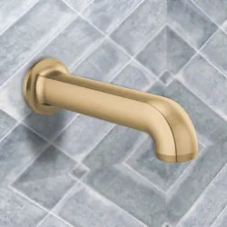 Click here to see Brizo 73606-GL Brizo Kintsu Wall-Mount Non-Diverter Tub Spout with Universal Adapter, Solid Brass, 1/2-inch Connection Size, Brilliance Luxe Gold - 73606-GL