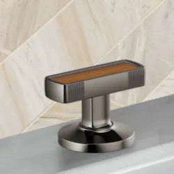 Click here to see Brizo HI5306-BNXWD Brizo Kintsu Widespread Lavatory Knob with Wood Inlay Handle Kit, Brilliance Black Onyx - HI5306-BNXWD