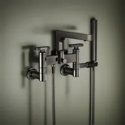 Click here to see Brizo T70308-BNX Brizo Kintsu Two-Handle Tub Filler Trim Kit w/ Knob Handles, Single-Function Handshower, Multi-Mount, Brilliance Black Onyx - T70308-BNX