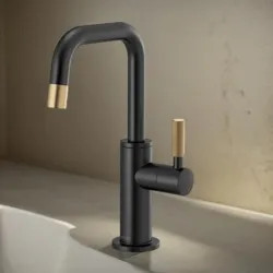 Click here to see Brizo 61353LF-C-BLGL Brizo Litze Single-Handle Beverage Faucet with Square Spout and Knurled Handle, Diamond Seal Technology, 1.5 GPM, Matte Black/Brilliance Luxe Gold - 61353LF-C-BLGL