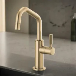 Click here to see Brizo 61363LF-C-GL Brizo Litze Single-Handle Beverage Faucet with Angled Spout, Diamond Seal, ADA, Knurled Handle, 1.5 GPM, Brilliance Luxe Gold  - 61363LF-C-GL