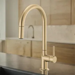 Click here to see Brizo 63075LF-GLLHP Brizo Odin Single Handle Pull-Down Kitchen Faucet with Swivel Spout, MagneDock, DIAMOND Seal, Two Function, 1.8 GPM, Brilliance Luxe Gold - 63075LF-GLLHP