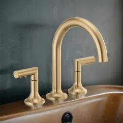 Click here to see Brizo T67375-GLLHP Brizo Odin Two-Handle Roman Tub Faucet Trim, 3-Hole, Arc-Spout, 1.75 GPM, WaterSense, Brilliance Luxe Gold - T67375-GLLHP