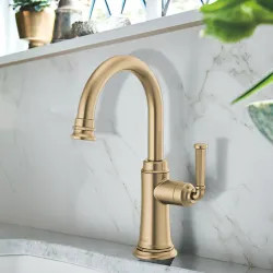 Click here to see Brizo 61374LF-C-GL Brizo Rook Single-Handle Cold Water Beverage Faucet with Integrated Air Gap, Diamond Seal, Lever Handle, 1.5 GPM, Brilliance Luxe Gold - 61374LF-C-GL