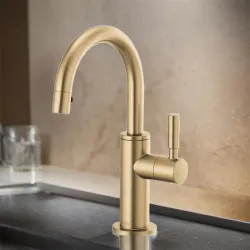 Click here to see Brizo 61320LF-C-GL Brizo Single-Handle Cold Water Beverage Faucet with Arc Spout, DIAMOND Seal, Lever Handle, ADA, 1.5 GPM, Brilliance Luxe Gold - 61320LF-C-GL