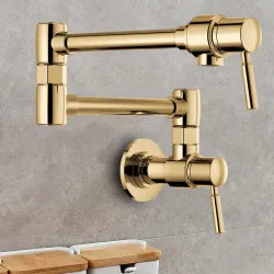 Click here to see Brizo 62820LF-PG Brizo Two-Handle Wall-Mount Pot Filler with Dual-Jointed Swing Spout, 4 GPM, Brilliance Polished Gold - 62820LF-PG