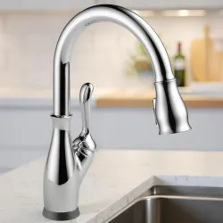 Click here to see Delta 9178TV-DST Delta Leland VoiceIQ Pull-Down Kitchen Faucet With Touch2O, Single Handle, ShieldSpray, DIAMOND Seal, Chrome - 9178TV-DST