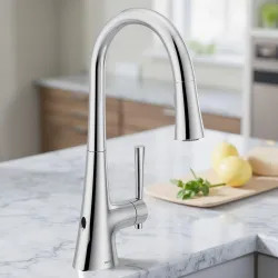 Click here to see Moen 9126EWC Moen Kurv Single-Handle High Arc Pulldown Touchless Kitchen Faucet w/ MotionSense Wave, 1.5 GPM, Chrome - 9126EWC